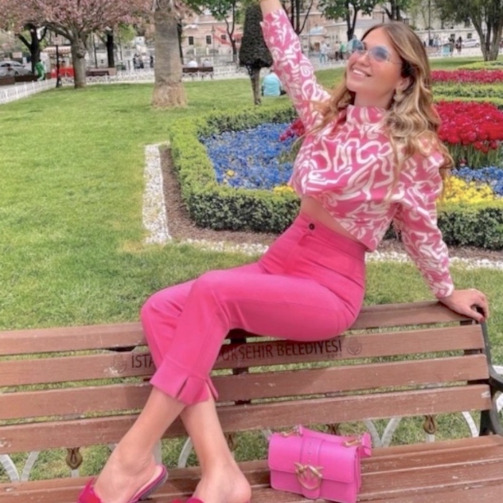 Zara Printed Crop Top with Tie Pink XS - Picture 6 of 6